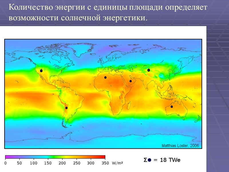 Количество энергии с единицы площади определяет возможности солнечной энергетики.